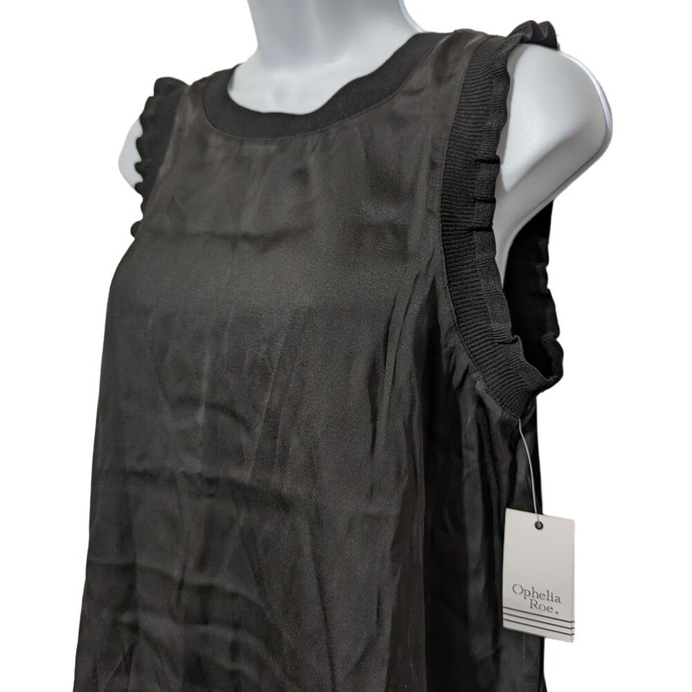 Ophelia Roe Tunic Top, Small, Black Satin Ruffle Sleeveless Summer Office Blouse - Picture 7 of 11